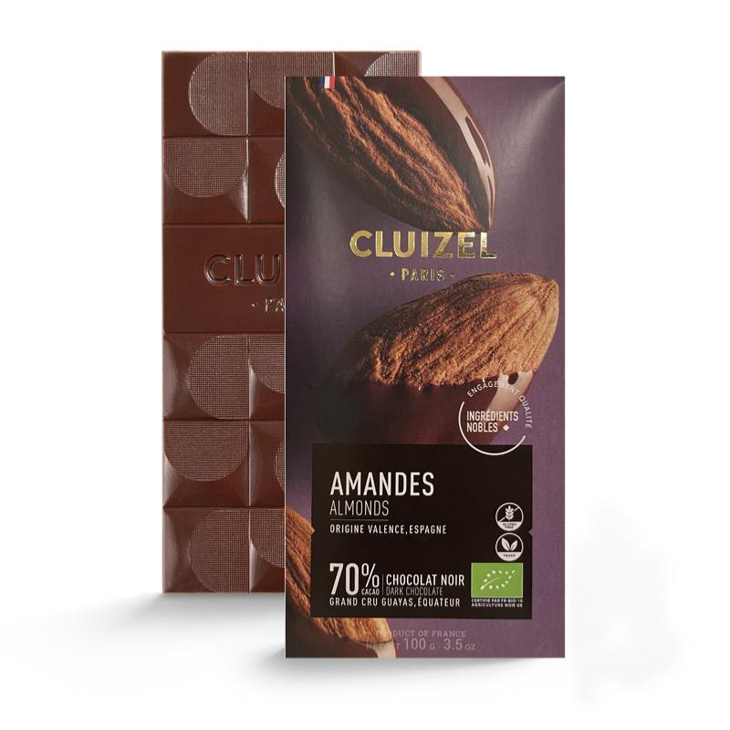 Tablette chocolat noir BIO amandes Cluizel