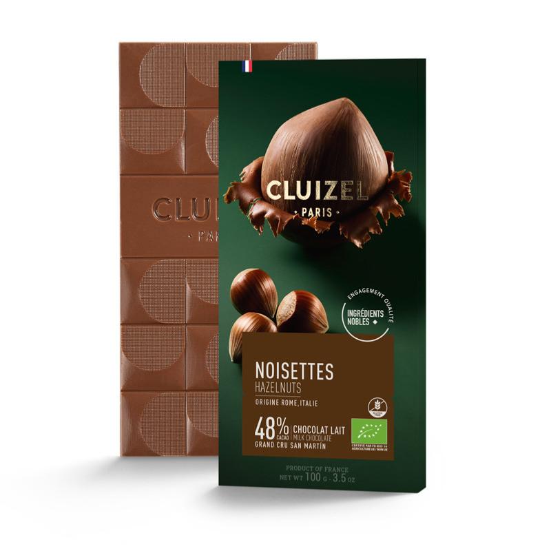 Tablette de Chocolat au lait BIO noisettes Cluizel