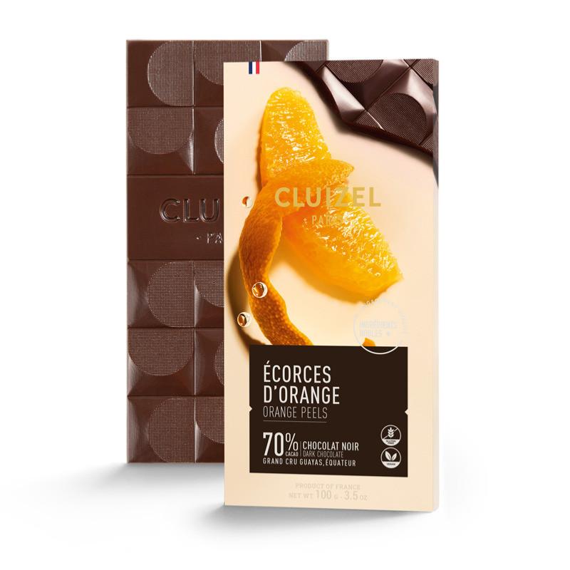 Tablette de chocolat noir aux écorces d'orange Cluizel